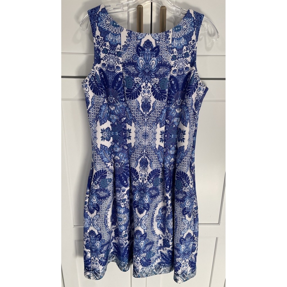 Gabby Skye Dress Blue White Dress 12‎ Summer SI35